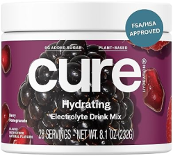 CURE HYDRATION PLANT-BASED ELECTROLYTE DRINK MIX WITH COCONUT WATER | NO ADDED SUGAR | FSA & HSA ELIGIBLE | NON-GMO | VEGAN | 28 SERVINGS - BERRY POMEGRANATE
