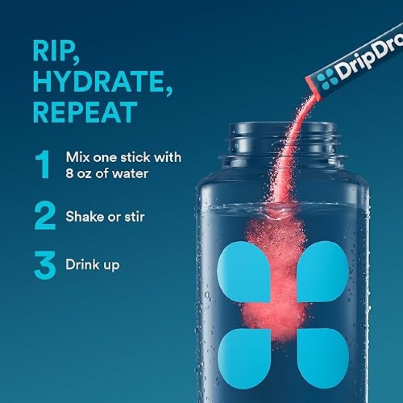 DRIPDROP HYDRATION PACKETS VARIETY PACK - ELECTROLYTE POWDER MIX - GRAPE, FRUIT PUNCH, STRAWBERRY LEMONADE, CHERRY - NON-GMO, GLUTEN-FREE, VEGAN - 16 STICKS