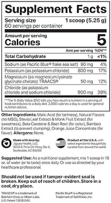 JIGSAW HEALTH POTASSIUM COCKTAIL | ORANGE FLAVOR | 60 SERVINGS