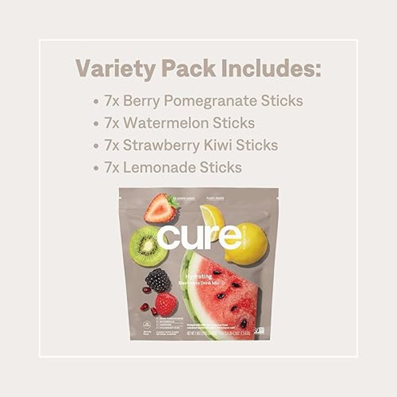 CURE HYDRATION PLANT-BASED ELECTROLYTE DRINK MIX | COCONUT WATER | NON-GMO | VEGAN | 28 PACKETS