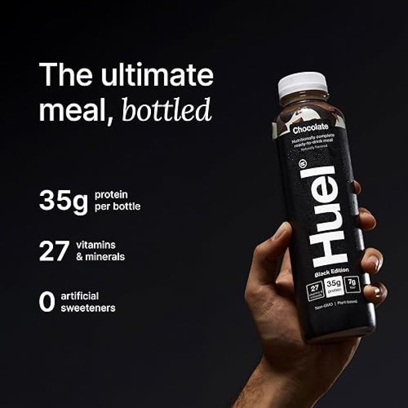 HUEL BLACK EDITION CHOCOLATE READY-TO-DRINK MEAL REPLACEMENT - 35G PROTEIN, 27 VITAMINS, VEGAN, GLUTEN-FREE - 16.9 FL OZ (12 PACK)