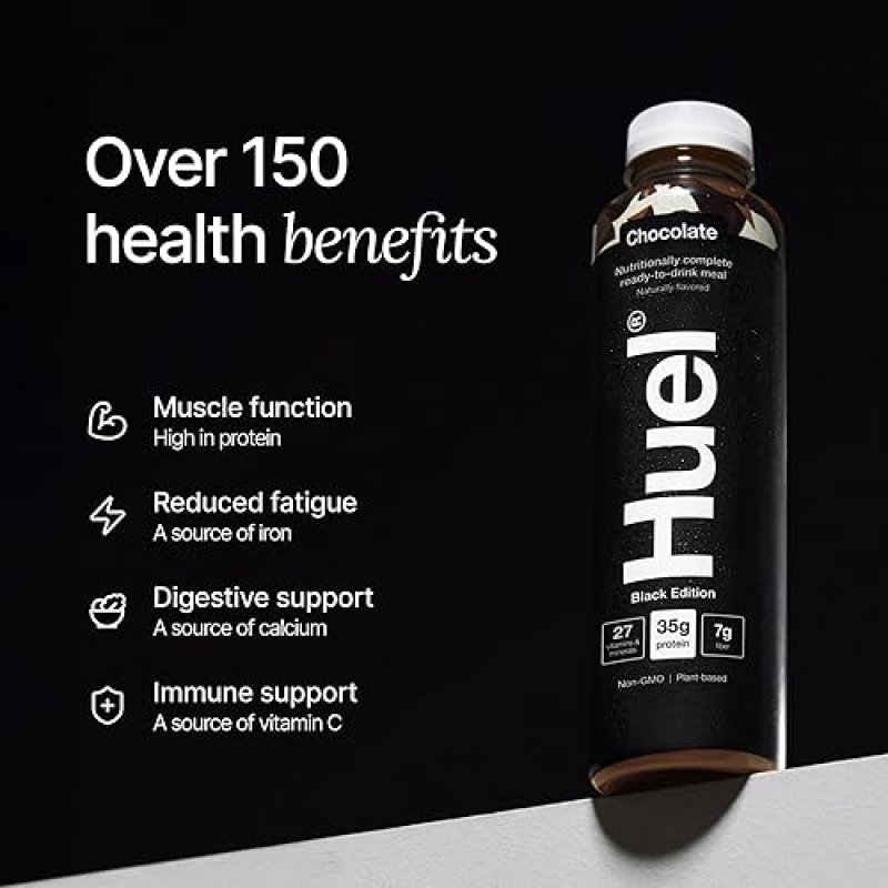 HUEL BLACK EDITION CHOCOLATE READY-TO-DRINK MEAL REPLACEMENT - 35G PROTEIN, 27 VITAMINS, VEGAN, GLUTEN-FREE - 16.9 FL OZ (12 PACK)