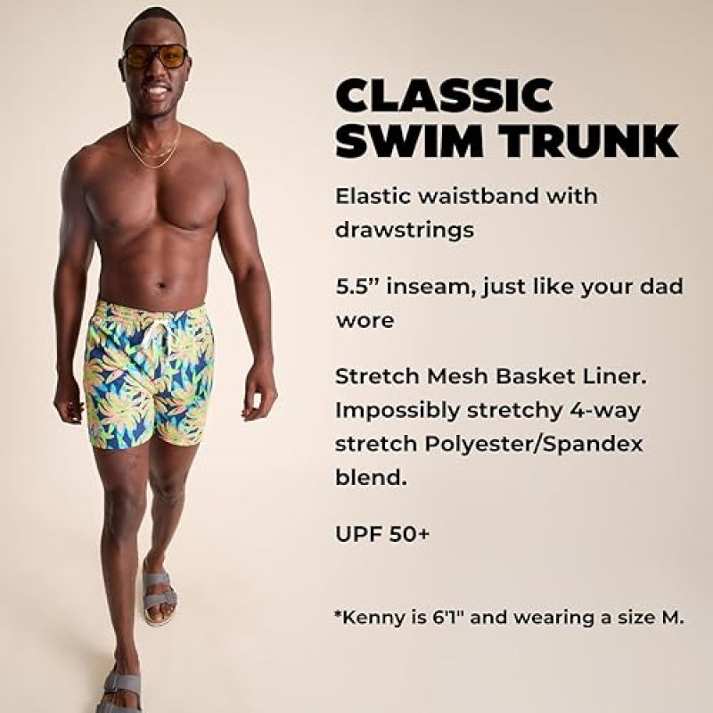 CHUBBIES MEN'S SWIM TRUNKS WITH 4-WAY STRETCH, 5.5" BEACH SHORTS - ELASTIC WAIST, DRAWSTRING, MESH LINING