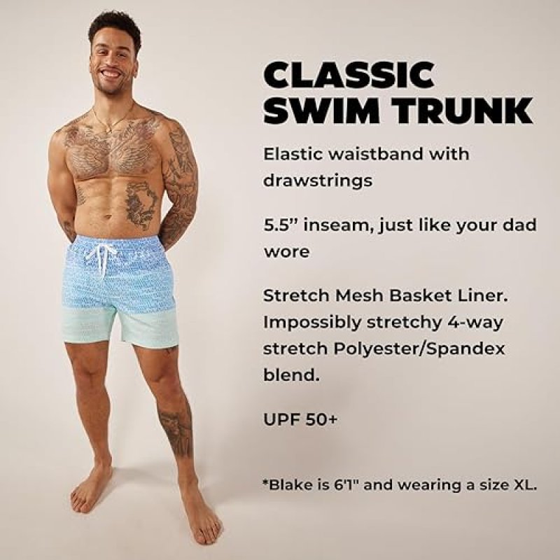 CHUBBIES MEN'S SWIM TRUNKS: 5.5" BEACH SHORTS WITH 4-WAY STRETCH AND MESH LINING