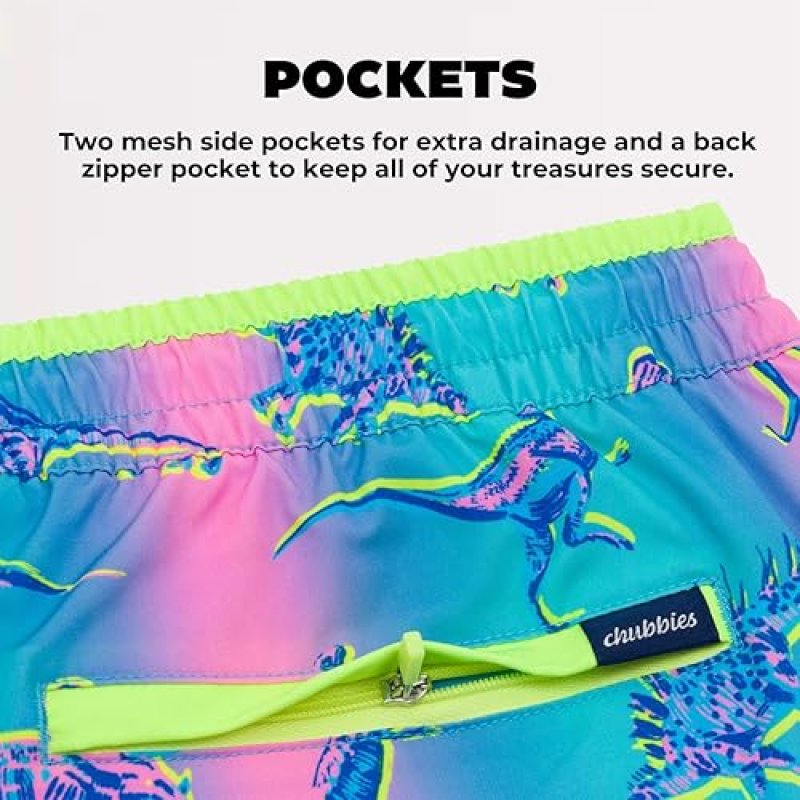 CHUBBIES MEN'S SWIM TRUNKS: 4-WAY STRETCH BEACH SHORTS WITH ELASTIC WAISTBAND