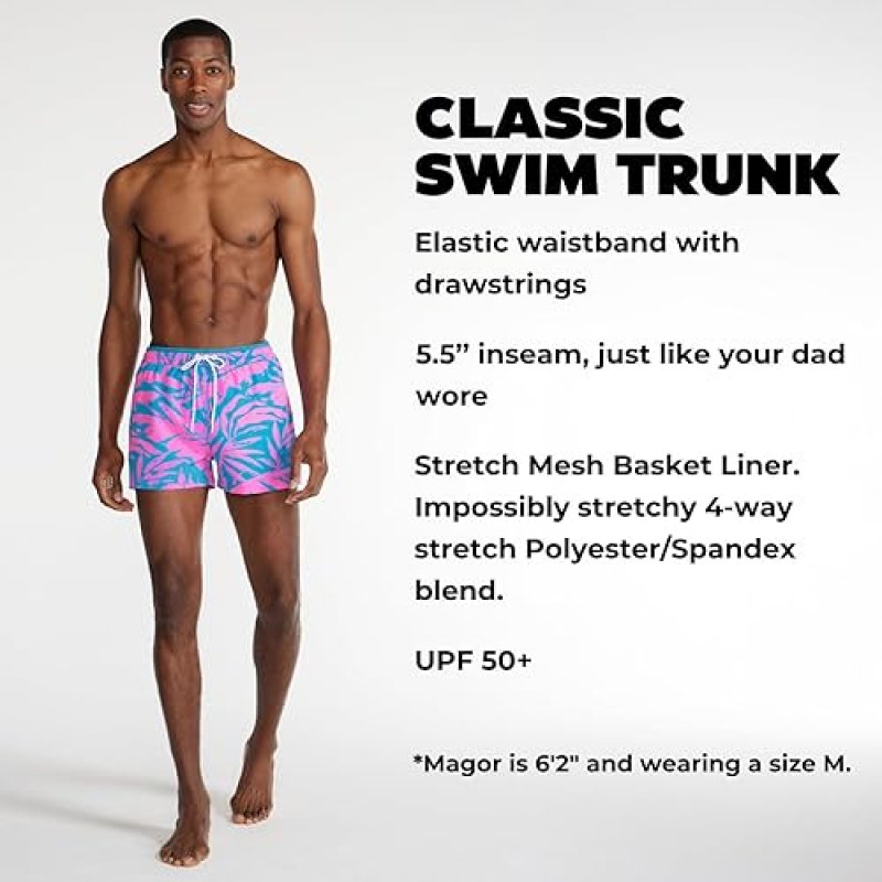 CHUBBIES MEN'S SWIM TRUNKS: 4-WAY STRETCH BEACH SHORTS WITH ELASTIC WAISTBAND AND MESH LINING