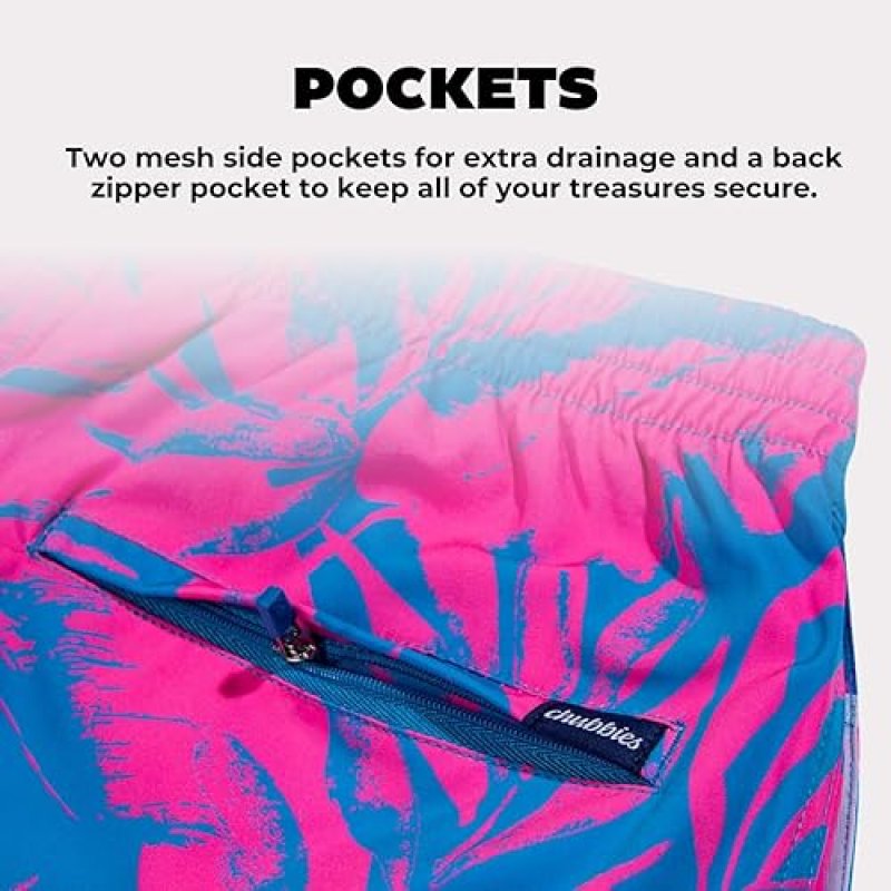 CHUBBIES MEN'S SWIM TRUNKS: 4-WAY STRETCH BEACH SHORTS WITH ELASTIC WAISTBAND AND MESH LINING