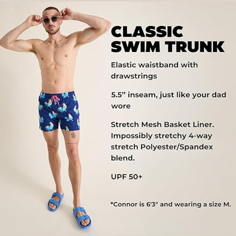 CHUBBIES MEN'S SWIM TRUNKS: 4-WAY STRETCH BEACH SHORTS WITH ELASTIC WAIST - 5.5" LENGTH