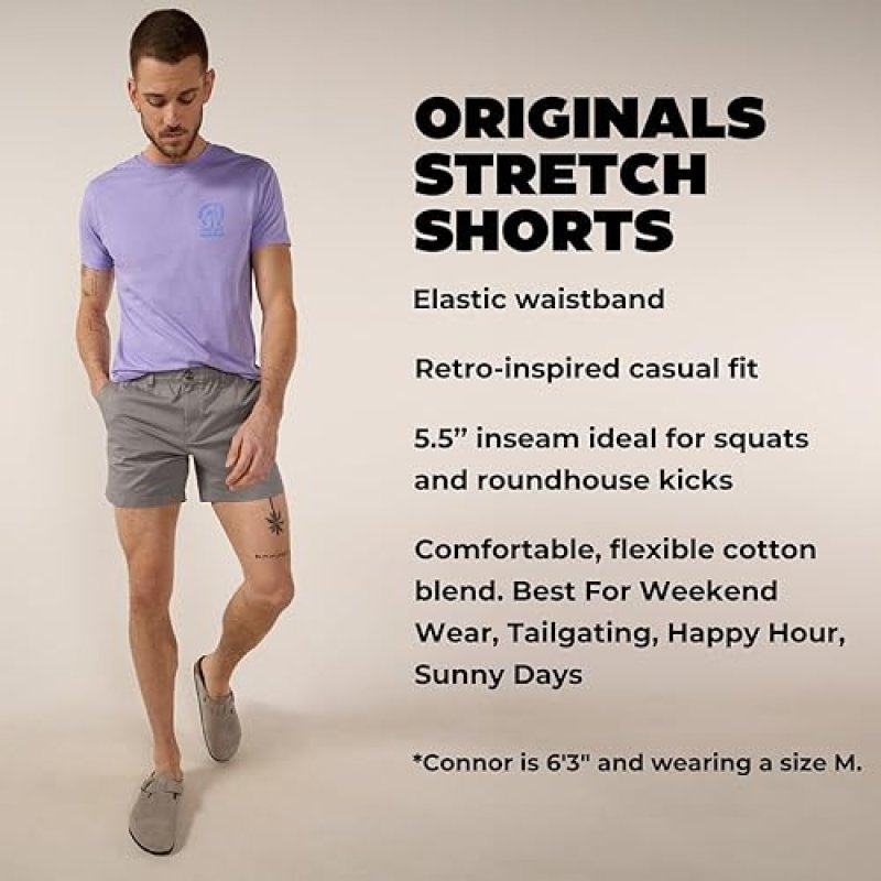CHUBBIES MEN'S CHINO SHORTS 5.5" - CASUAL ELASTIC WAIST SHORTS WITH POCKETS, STRETCH COTTON BLEND