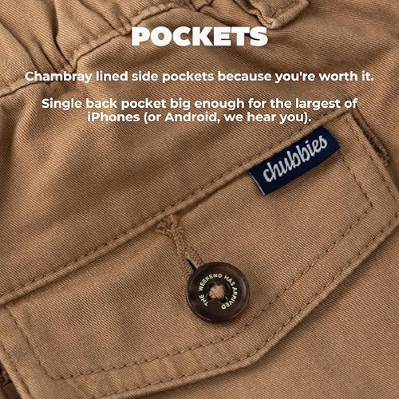 CHUBBIES MEN'S CHINO SHORTS 5.5" - CASUAL ELASTIC WAIST SHORTS WITH POCKETS, STRETCH COTTON BLEND