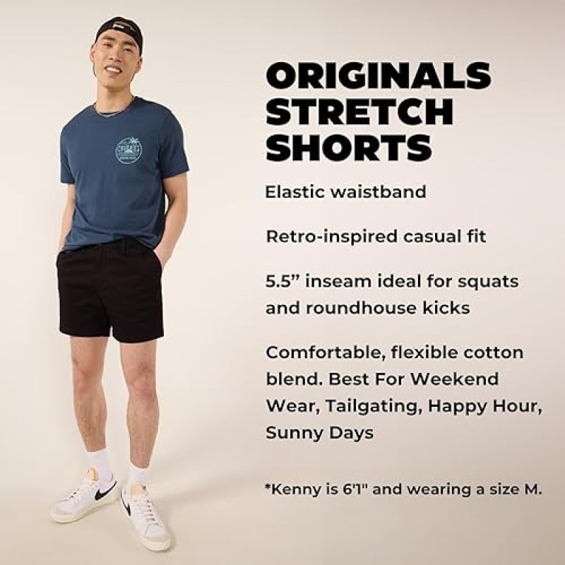 CHUBBIES MEN'S 5.5 INCH CHINO SHORTS WITH ELASTIC WAISTBAND - CASUAL SHORTS WITH POCKETS, STRETCH COTTON BLEND