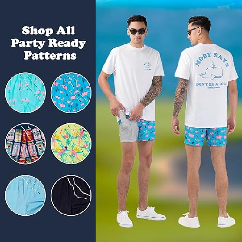 PARTY PANTS USA MEN'S SPORT LINER SHORTS, 5.5” INSEAM - SUPER STAR DESIGN