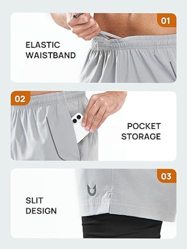 NORTHYARD MEN'S 2-IN-1 WORKOUT SHORTS 5" - QUICK DRY ATHLETIC SHORTS WITH PHONE POCKETS