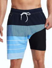 SILKWORLD MEN'S QUICK DRY SWIM TRUNKS WITH ZIPPER POCKETS & COMPRESSION LINER