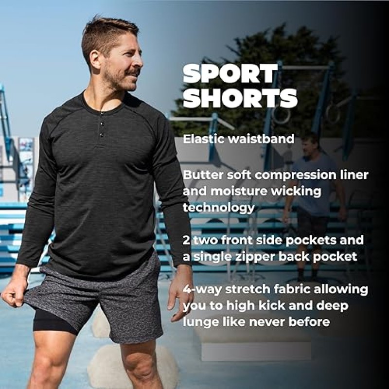 CHUBBIES 7'' SPORT SHORTS: GYM ACTIVEWEAR WITH COMPRESSION LINER, ELASTIC WAISTBAND, 3 POCKETS