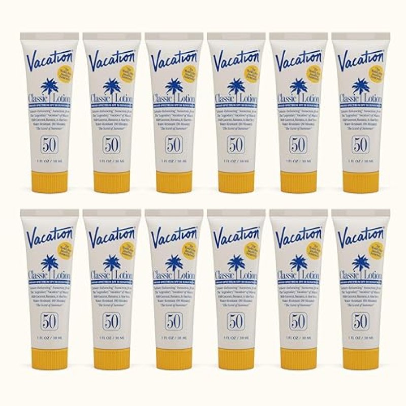 SPF 50 MINI SUNSCREEN LOTION BULK PACK, WATER-RESISTANT, BEACH PARTY FAVORS - TRAVEL SIZE, 1 FL. OZ. (12 PACK)