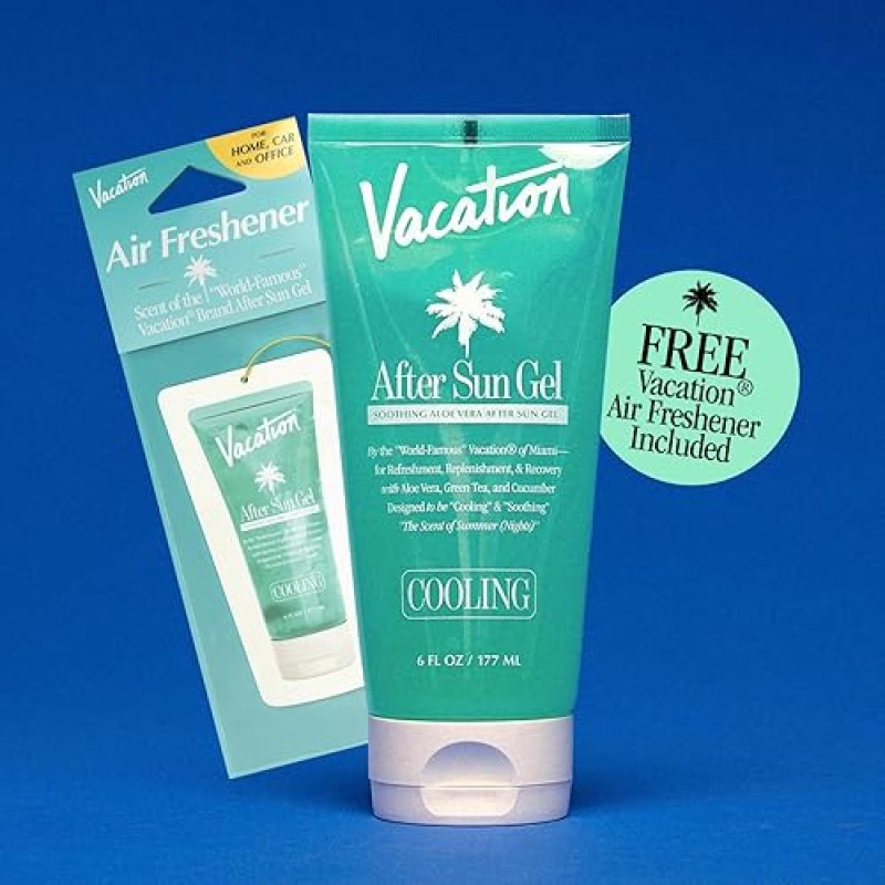 VACATION AFTER SUN GEL & AIR FRESHENER BUNDLE - ALOE VERA SUNBURN RELIEF, HYDRATING, COOLING - 6 FL. OZ.