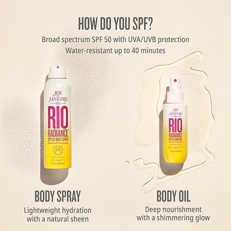 SOL DE JANEIRO RIO RADIANCE SPF 50 SHIMMERING BODY OIL | BROAD SPECTRUM SPRAY SUNSCREEN | UV PROTECTION | 3 FL OZ.