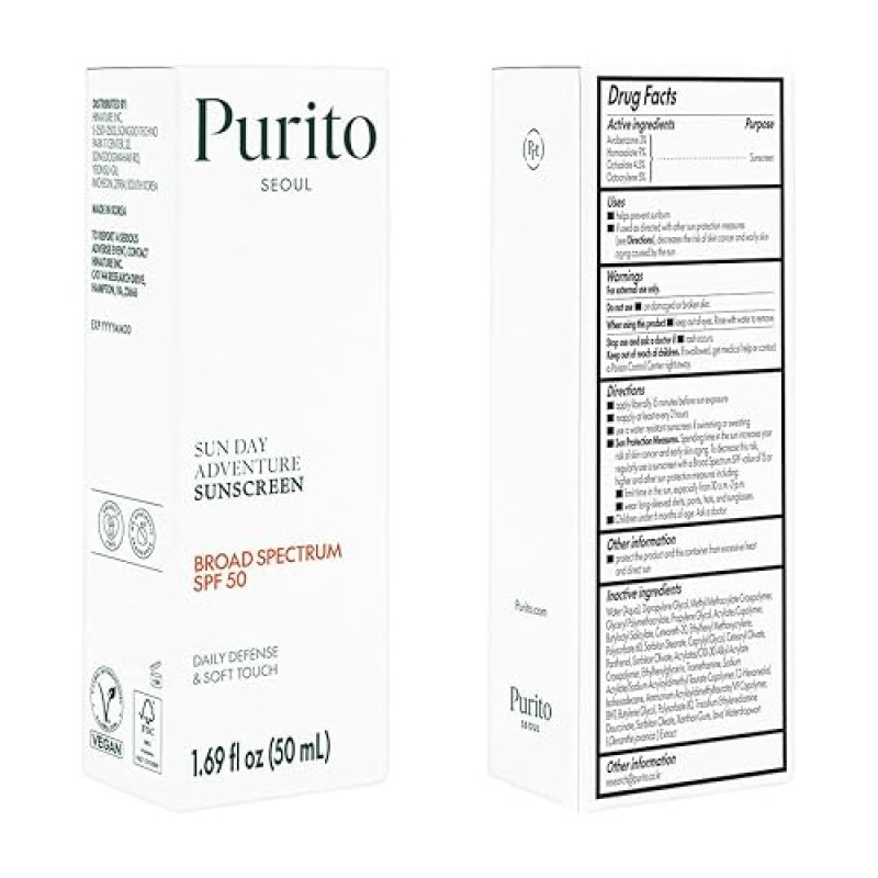 HINATURE PURITO SUN DAY ADVENTURE KOREAN SUNSCREEN SPF 50 UVA/UVB PROTECTION, OIL-FREE, VEGAN 50ML