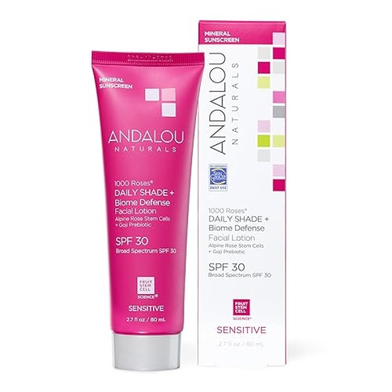 BWX BRANDS ANDALOU NATURALS 1000 ROSES SPF 30 MINERAL SUNSCREEN - GENTLE & SOOTHING FOR SENSITIVE SKIN - 2.7 FL OZ