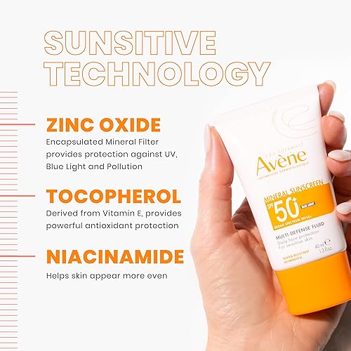 EAU THERMALE AVèNE MINERAL SUNSCREEN SPF 50 FLUID FOR MULTI-DEFENSE