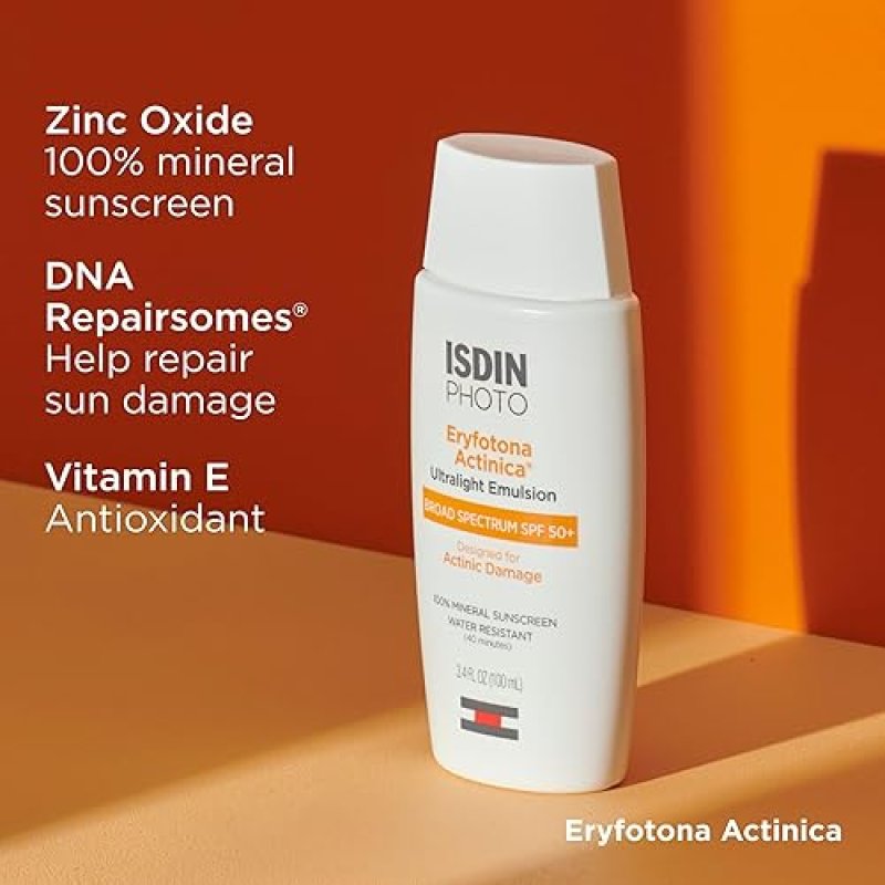 ISDIN ERYFOTONA ACTINICA ZINC OXIDE MINERAL SUNSCREEN SPF 50+ FOR SENSITIVE SKIN, NO WHITE CAST