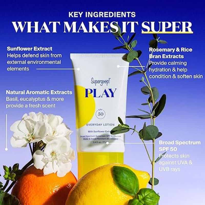 SUPERGOOP! PLAY EVERYDAY LOTION SPF 50 - BROAD SPECTRUM SUNSCREEN - SENSITIVE SKIN - FAST ABSORBING - 5.5 FL OZ