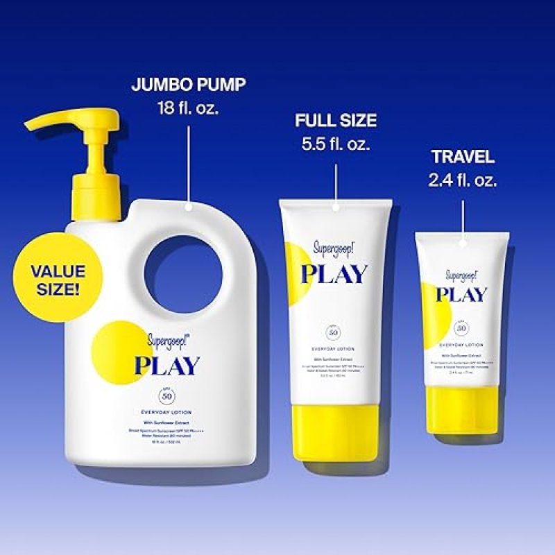 SUPERGOOP! PLAY EVERYDAY LOTION SPF 50 - BROAD SPECTRUM SUNSCREEN - SENSITIVE SKIN - FAST ABSORBING - 5.5 FL OZ