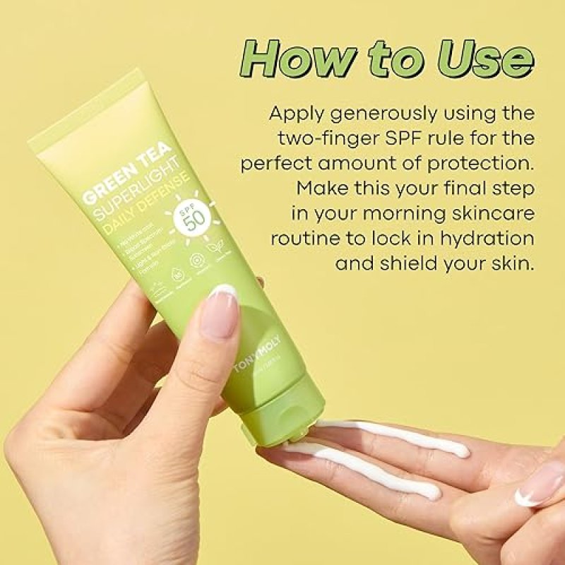 TONYMOLY GREEN TEA KOREAN FACE SUNSCREEN SPF 50, TRAVEL SIZE, BROAD SPECTRUM UV PROTECTION, NIACINAMIDE & HYALURONIC ACID, 50ML