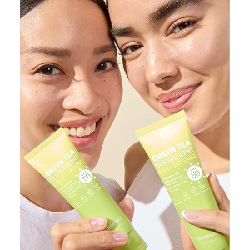 TONYMOLY GREEN TEA KOREAN FACE SUNSCREEN SPF 50, TRAVEL SIZE, BROAD SPECTRUM UV PROTECTION, NIACINAMIDE & HYALURONIC ACID, 50ML