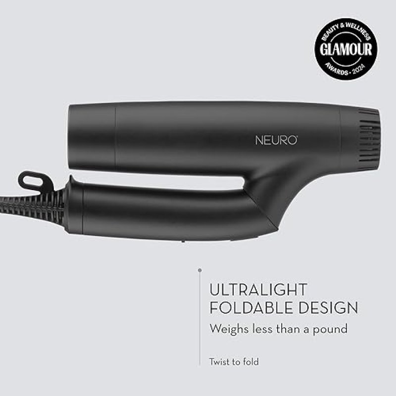 JOHN PAUL MITCHELL NEURO DRY+ FOLDING TRAVEL HAIR DRYER, LIGHTWEIGHT & PORTABLE, BLACK & WHITE, DUAL VOLTAGE