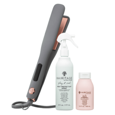 HAIRITAGE HAIR TOOLS SET: 1" CERAMIC TOURMALINE HAIR STRAIGHTENER + ARGAN OIL HEAT PROTECTANT SPRAY + REPAIR BONDING TREATMENT MASK