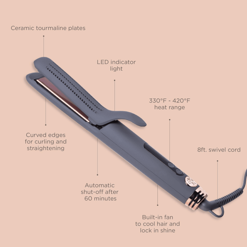 HAIRITAGE 2-IN-1 STRAIGHTENER/CURLING IRON SET: 1" CERAMIC TOURMALINE FLAT IRON + ARGAN OIL HEAT PROTECTANT SPRAY - IDEAL FOR STYLING
