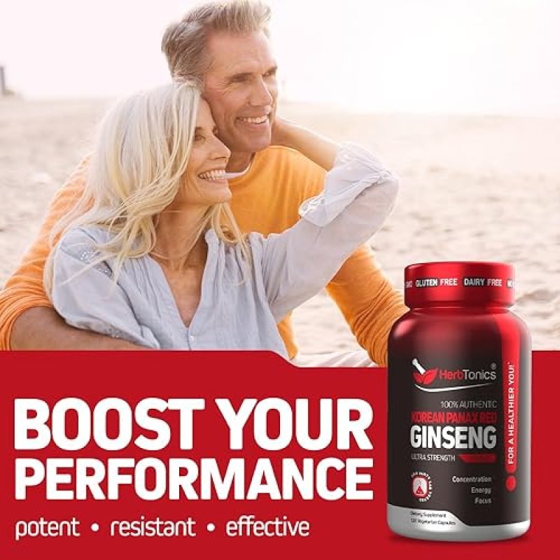 HERBTONICS KOREAN RED PANAX GINSENG 1500MG ENERGY SUPPLEMENT - PEAK PERFORMANCE, FOCUS & VITALITY - HIGH POTENCY - 240 CAPSULES