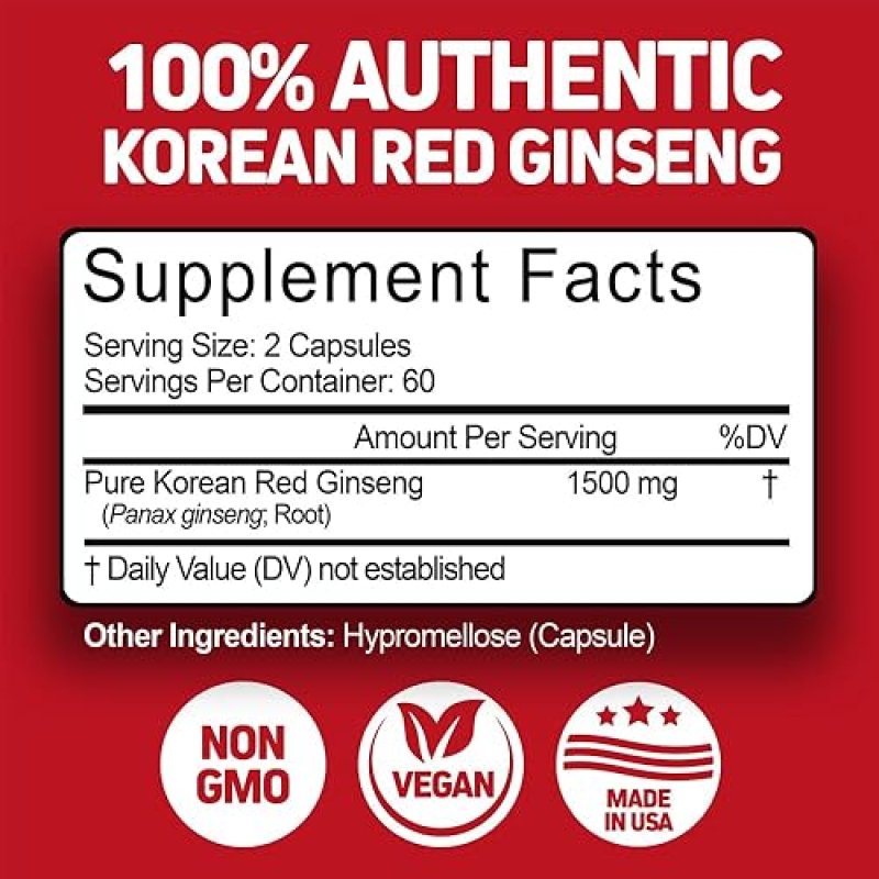 HERBTONICS KOREAN RED PANAX GINSENG 1500MG ENERGY SUPPLEMENT - PEAK PERFORMANCE, FOCUS & VITALITY - HIGH POTENCY - 240 CAPSULES