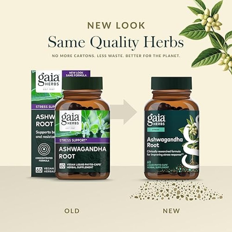 GAIA HERBS ORGANIC ASHWAGANDHA ROOT CAPSULES FOR STRESS RELIEF & IMMUNE SUPPORT - 60 VEGAN CAPSULES