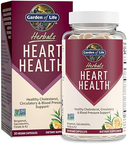 GARDEN OF LIFE HERBALS HEART HEALTH SUPPLEMENT WITH FOLATE & BERGAMOT - CHOLESTEROL SUPPORT, NON-GMO, GLUTEN-FREE - CITRUS FLAVOR
