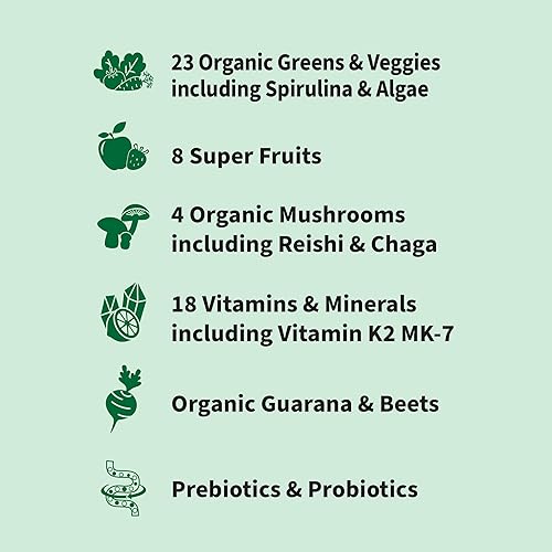GARDEN OF LIFE ORGANIC UNFLAVORED GREENS & SUPERFOODS POWDER FOR WOMEN & MEN - SPIRULINA, FRUIT, VITAMINS, PROBIOTICS - ATHLETIC SUPPLEMENTS - 30 SERVINGS