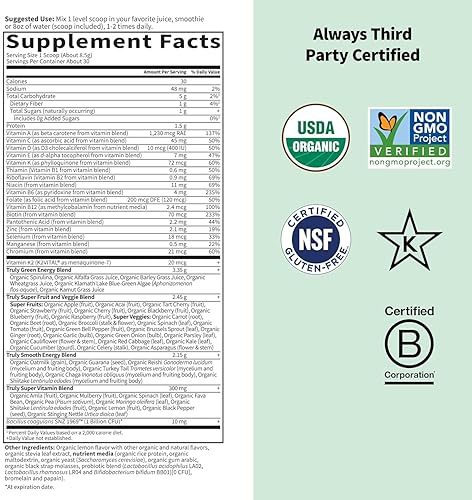GARDEN OF LIFE ORGANIC UNFLAVORED GREENS & SUPERFOODS POWDER FOR WOMEN & MEN - SPIRULINA, FRUIT, VITAMINS, PROBIOTICS - ATHLETIC SUPPLEMENTS - 30 SERVINGS