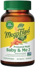 MEGAFOOD PRENATAL MULTI VITAMINS FOR WOMEN - MEGAFOOD BABY & ME 2, VEGETARIAN & GLUTEN-FREE - 120 TABLETS