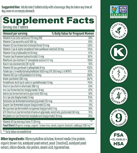 MEGAFOOD PRENATAL MULTI VITAMINS FOR WOMEN - MEGAFOOD BABY & ME 2, VEGETARIAN & GLUTEN-FREE - 120 TABLETS