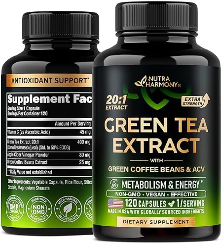 DISTRIBUTED GREEN TEA EXTRACT CAPSULES WITH GREEN COFFEE & APPLE CIDER VINEGAR - ENERGY & METABOLISM SUPPORT - 120 CAPSULES