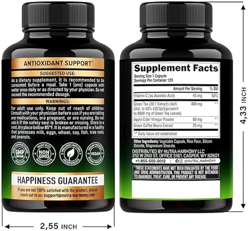 DISTRIBUTED GREEN TEA EXTRACT CAPSULES WITH GREEN COFFEE & APPLE CIDER VINEGAR - ENERGY & METABOLISM SUPPORT - 120 CAPSULES