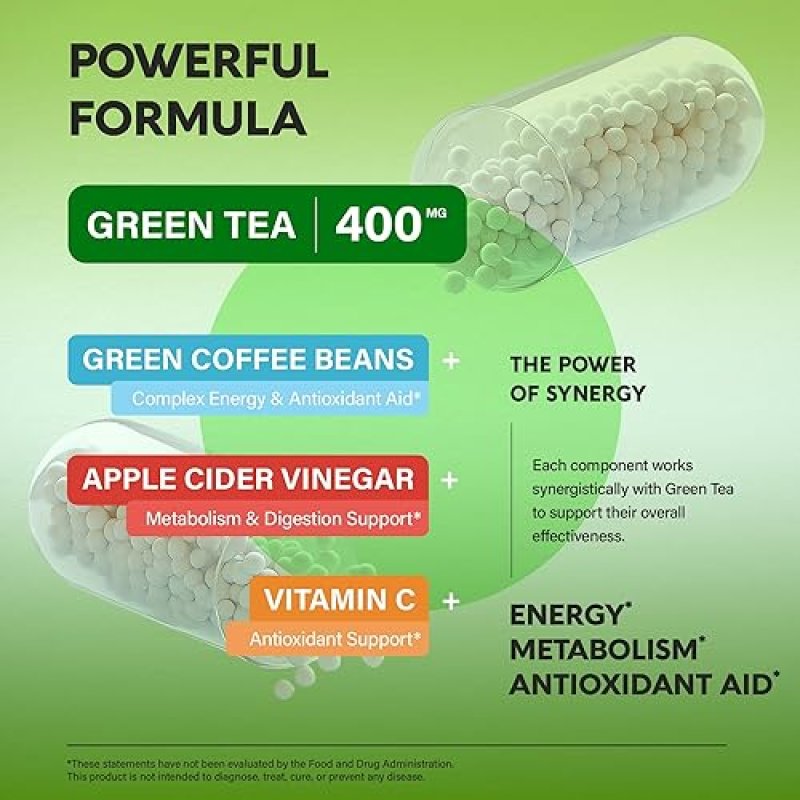 DISTRIBUTED GREEN TEA EXTRACT CAPSULES WITH GREEN COFFEE & APPLE CIDER VINEGAR - ENERGY & METABOLISM SUPPORT - 120 CAPSULES