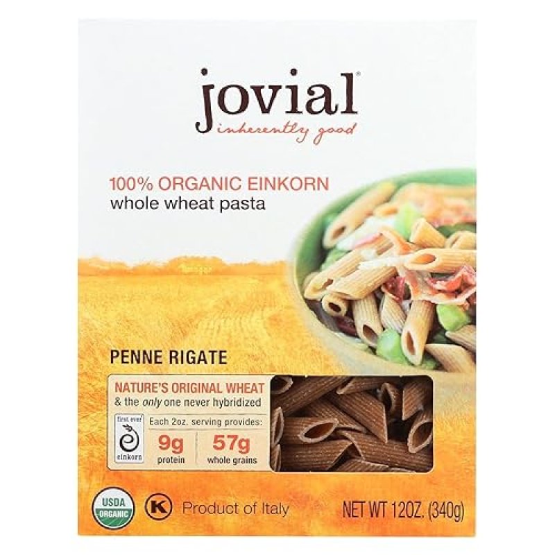 JOVIAL EINKORN PENNE RIGATE PASTA | HIGH PROTEIN | LOWER CARB | MADE IN ITALY | 12 OZ (12 PACK)