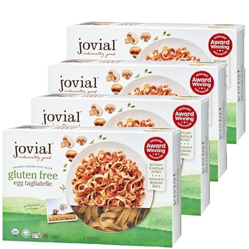 JOVIAL ORGANIC BROWN RICE EGG TAGLIATELLE PASTA - GLUTEN-FREE, DAIRY-FREE, WHOLE GRAIN - MADE IN ITALY - 9 OZ, 4 PACK