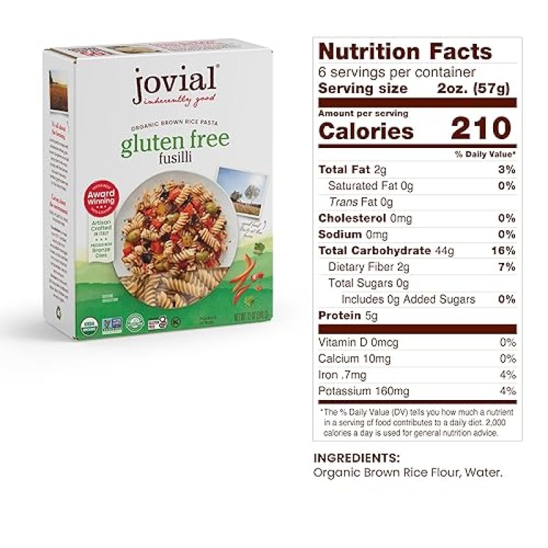 JOVIAL ORGANIC GLUTEN-FREE WHOLE GRAIN BROWN RICE PASTA VARIETY PACK - MADE IN ITALY - 12 OZ, 6 PACK