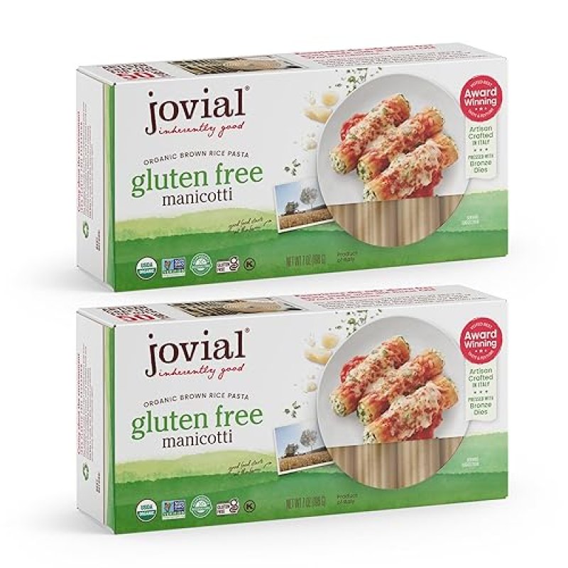 JOVIAL ORGANIC GLUTEN-FREE BROWN RICE MANICOTTI PASTA - WHOLE GRAIN ITALIAN PASTA - 14 OZ