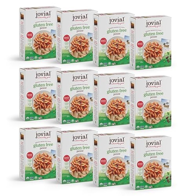 JOVIAL ORGANIC GLUTEN-FREE WHOLE GRAIN BROWN RICE PENNE PASTA - 12 OZ, 12 PACK