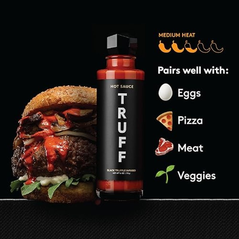 TRUFF ORIGINAL BLACK TRUFFLE HOT SAUCE 6 OZ - GOURMET SAUCE WITH CHILI PEPPERS, TRUFFLE OIL & AGAVE NECTAR
